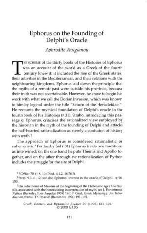 Ephorus on the Founding of Delphi's Oracle Avagianou, Aphrodite Greek, Roman and Byzantine Studies; Summer 1998; 39, 2; Proquest Pg