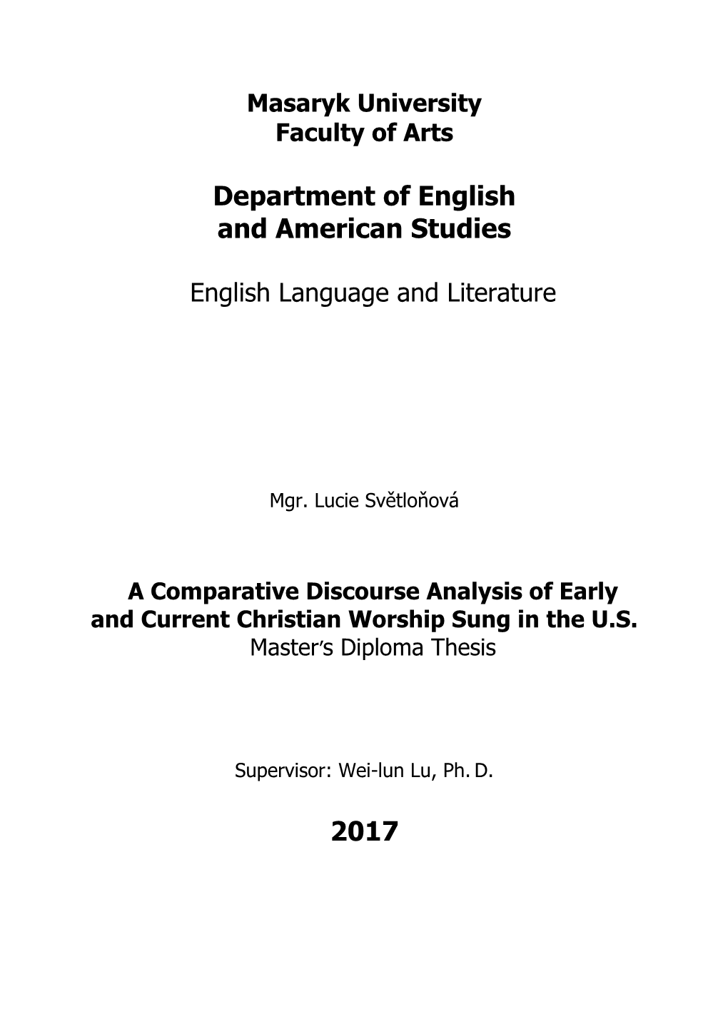 Department of English and American Studies 2017