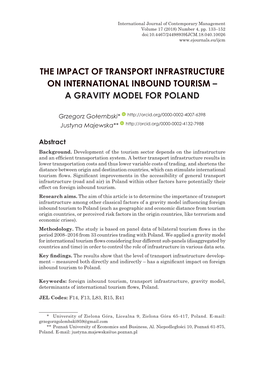 The Impact of Transport Infrastructure on International Inbound Tourism – a GRAVITY MODEL for POLAND