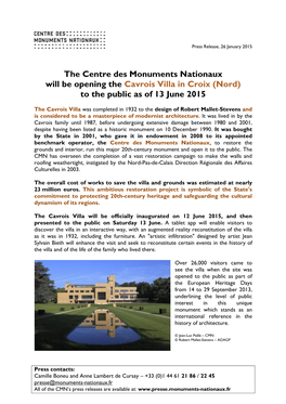 The Centre Des Monuments Nationaux Will Be Opening the Cavrois Villa in Croix (Nord) to the Public As of 13 June 2015