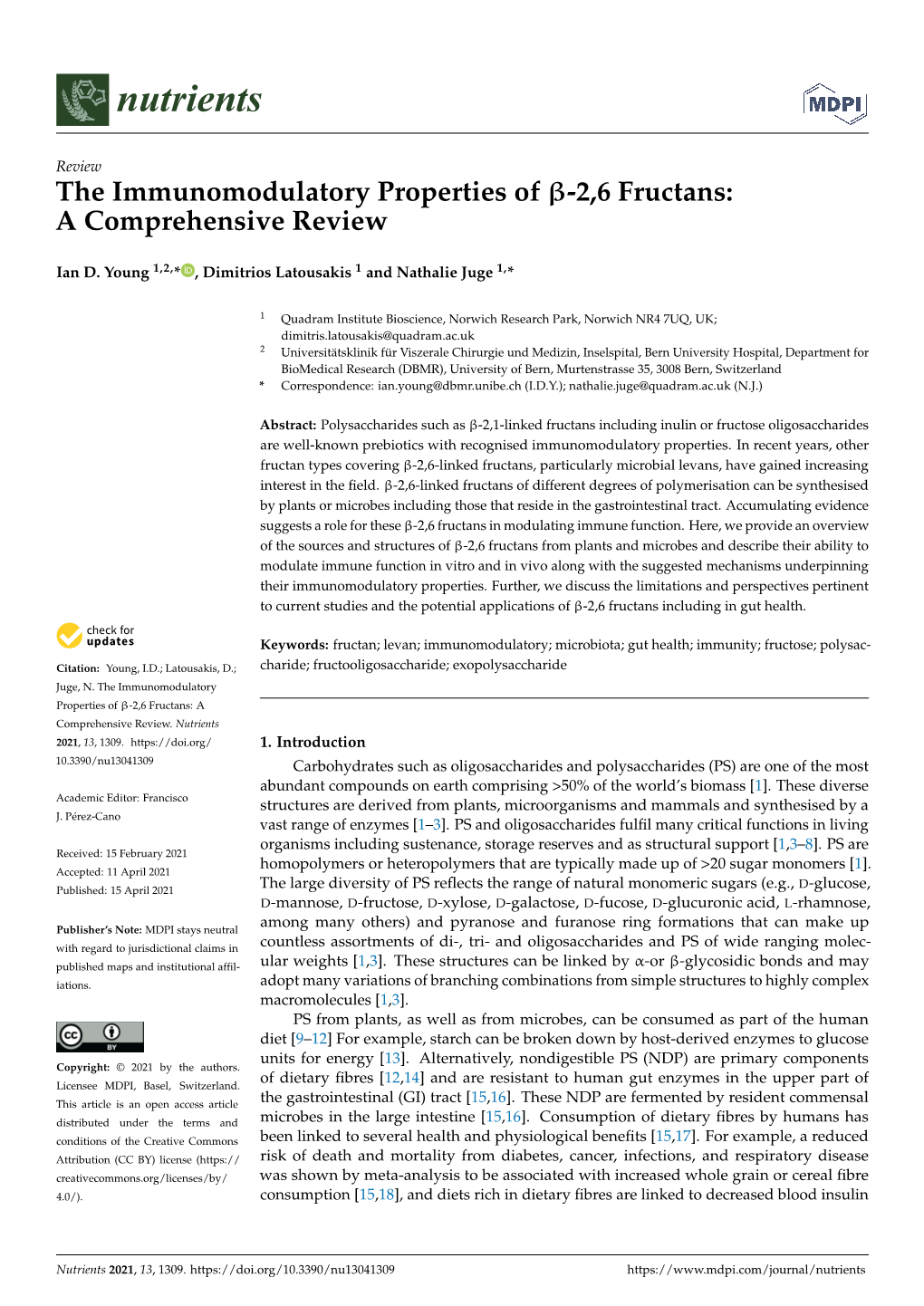 The Immunomodulatory Properties of Β-2,6 Fructans: a Comprehensive Review