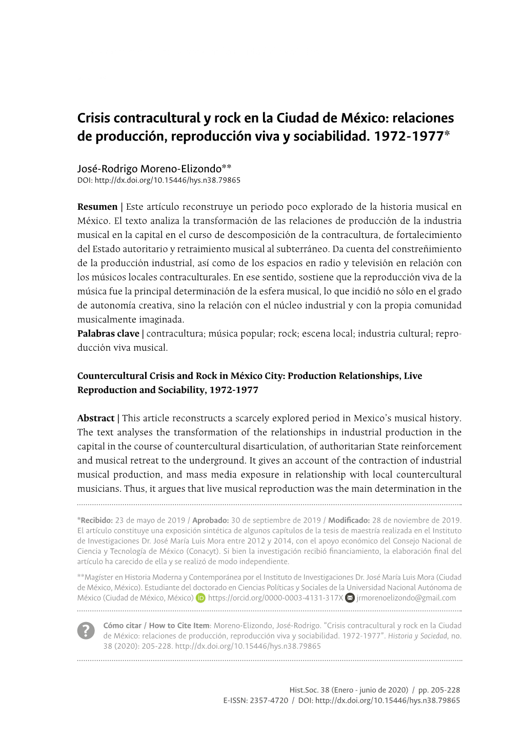 Crisis Contracultural Y Rock En La Ciudad De México: Relaciones De Producción, Reproducción Viva Y Sociabilidad