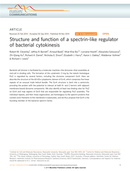 Structure and Function of a Spectrin-Like Regulator of Bacterial Cytokinesis