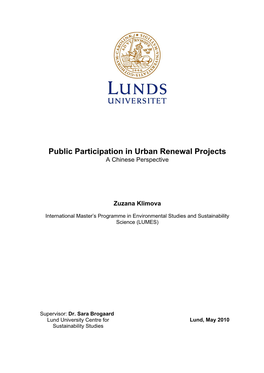 Public Participation in Urban Renewal Projects a Chinese Perspective