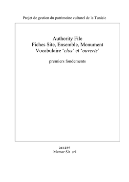 Authority File Fiches Site, Ensemble, Monument Vocabulaire 'Clos' Et