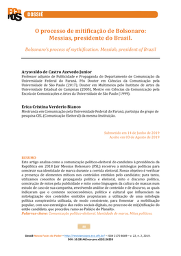 O Processo De Mitificação De Bolsonaro: Messias, Presidente Do Brasil