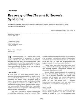 Recovery of Post Traumatic Brown's Syndrome