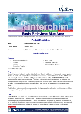 Eosin Methylene Blue Agar for the Isolation, Cultivation and Differentiation of Gram Negative Enteric Bacilli from Clinical and Other Specimens Product Description