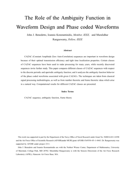 The Role of the Ambiguity Function in Waveform Design and Phase Coded Waveforms