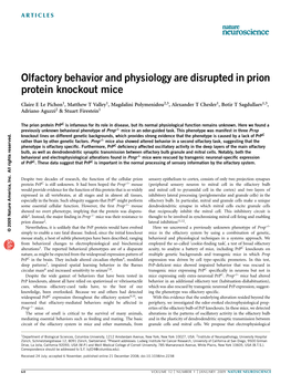 Olfactory Behavior and Physiology Are Disrupted in Prion Protein Knockout Mice
