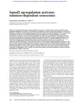 Smurf2 Up-Regulation Activates Telomere-Dependent Senescence
