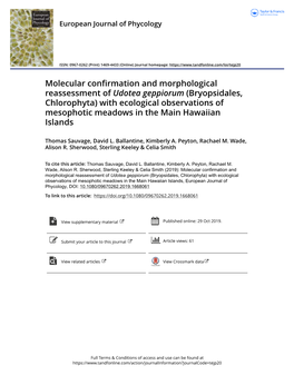 Bryopsidales, Chlorophyta) with Ecological Observations of Mesophotic Meadows in the Main Hawaiian Islands