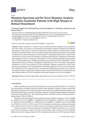 Mutation Spectrum and De Novo Mutation Analysis in Stickler Syndrome Patients with High Myopia Or Retinal Detachment