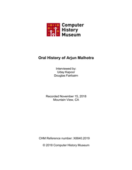Oral History of Arjun Malhotra