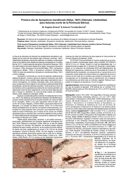 Primera Cita De Sympetrum Meridionale (Sélys, 1841) (Odonata: Libellulidae) Para Asturias (Norte De La Península Ibérica)