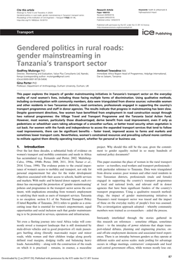 Gendered Politics in Rural Roads: Gender Mainstreaming in Tanzania’S Transport Sector
