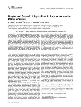 Origins and Spread of Agriculture in Italy: a Nonmetric Dental Analysis