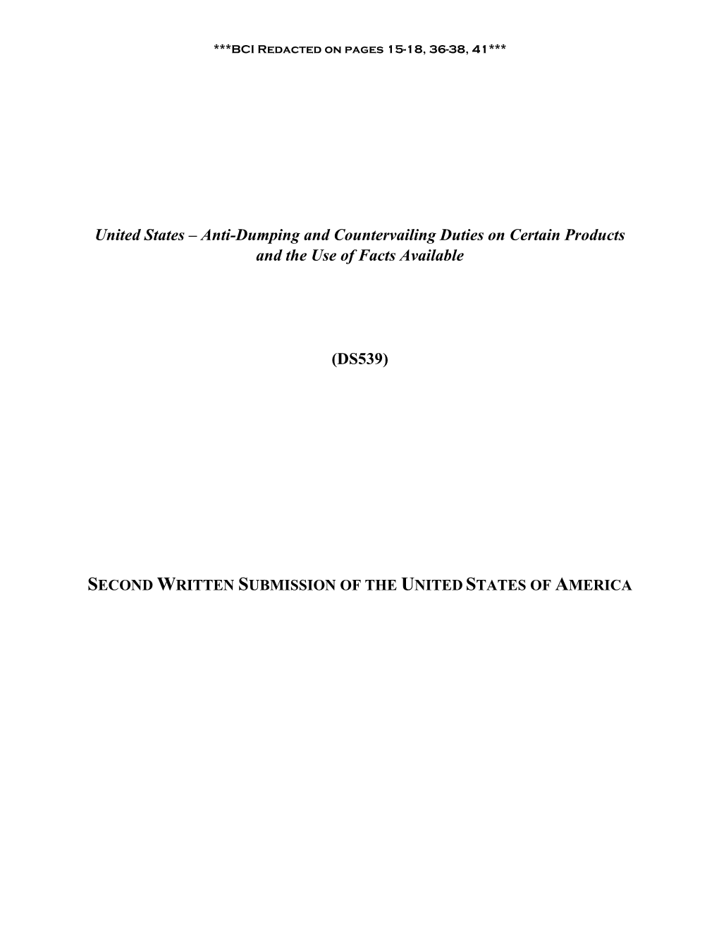 U.S. Second Written Submission Products and the Use of Facts Available (DS539) October 24, 2019 – Page Ii