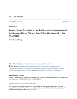 Law, Politics, and Implementation of the Burnham Plan of Chicago Since 1909, 43 J