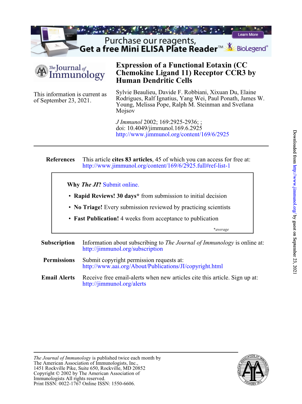 Human Dendritic Cells Chemokine Ligand 11) Receptor CCR3 By