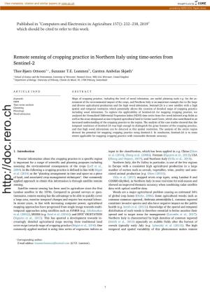 Remote Sensing of Cropping Practice in Northern Italy Using Time-Series from Sentinel-2 ⁎ Thor-Bjørn Ottosena, , Suzanne T.E