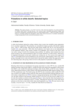 Pulsations in White Dwarfs: Selected Topics