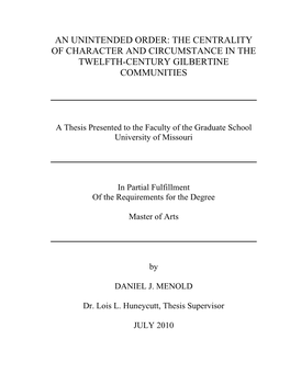 The Centrality of Character and Circumstance in the Twelfth-Century Gilbertine Communities