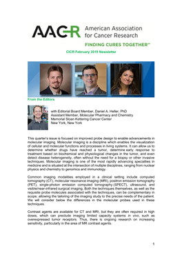 CICR February 2019 Newsletter from the Editors with Editorial Board Member, Daniel A. Heller, Phd Assistant Member, Molecular Ph
