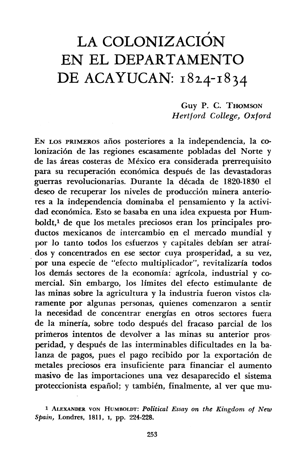 LA COLONIZACI?N EN EL DEPARTAMENTO DE ACAYUCAN: 18X4-1834