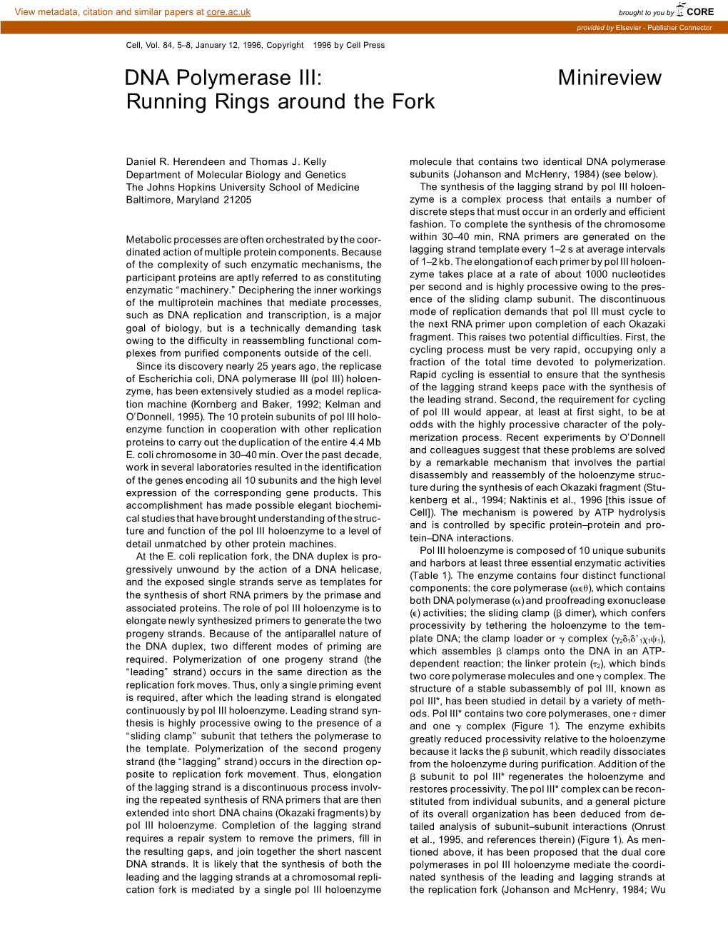 DNA Polymerase III: Minireview Running Rings Around the Fork