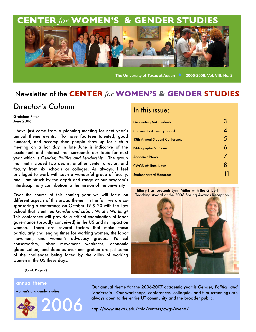 Download the Spring 2006 CWGS Newsletter (PDF