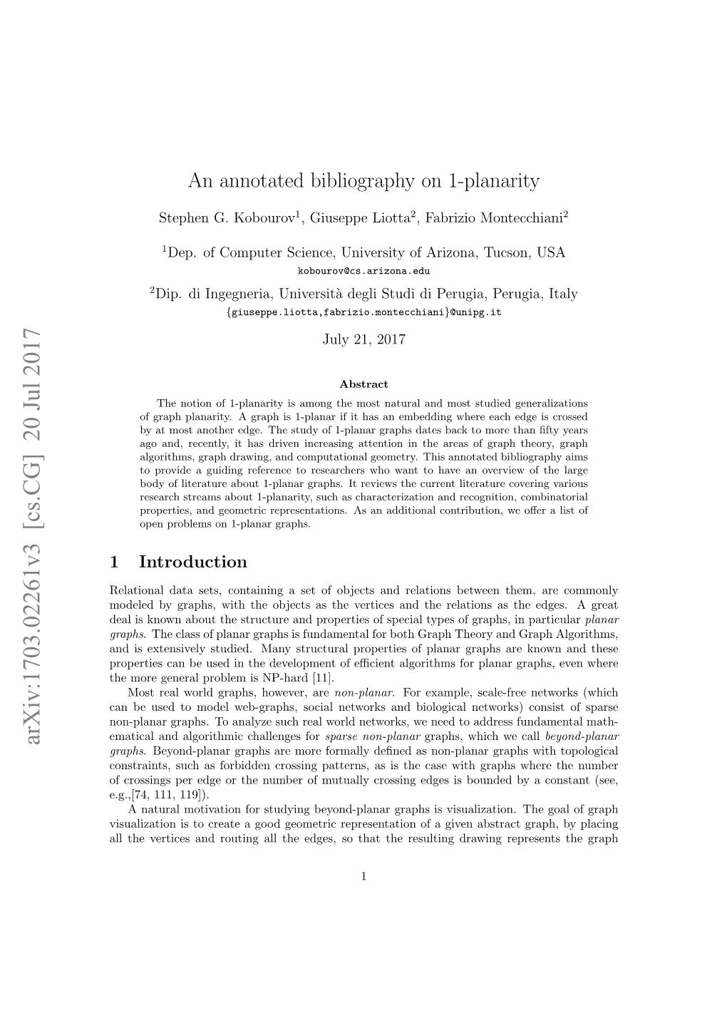 An Annotated Bibliography on 1-Planarity
