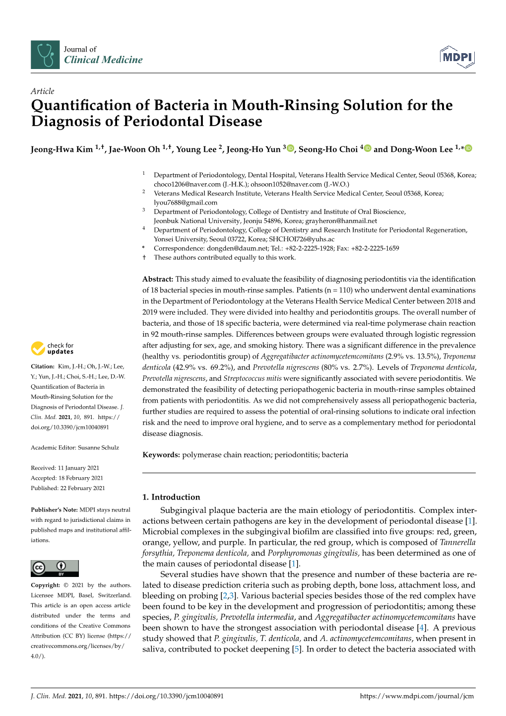 Quantification of Bacteria in Mouth-Rinsing Solution For