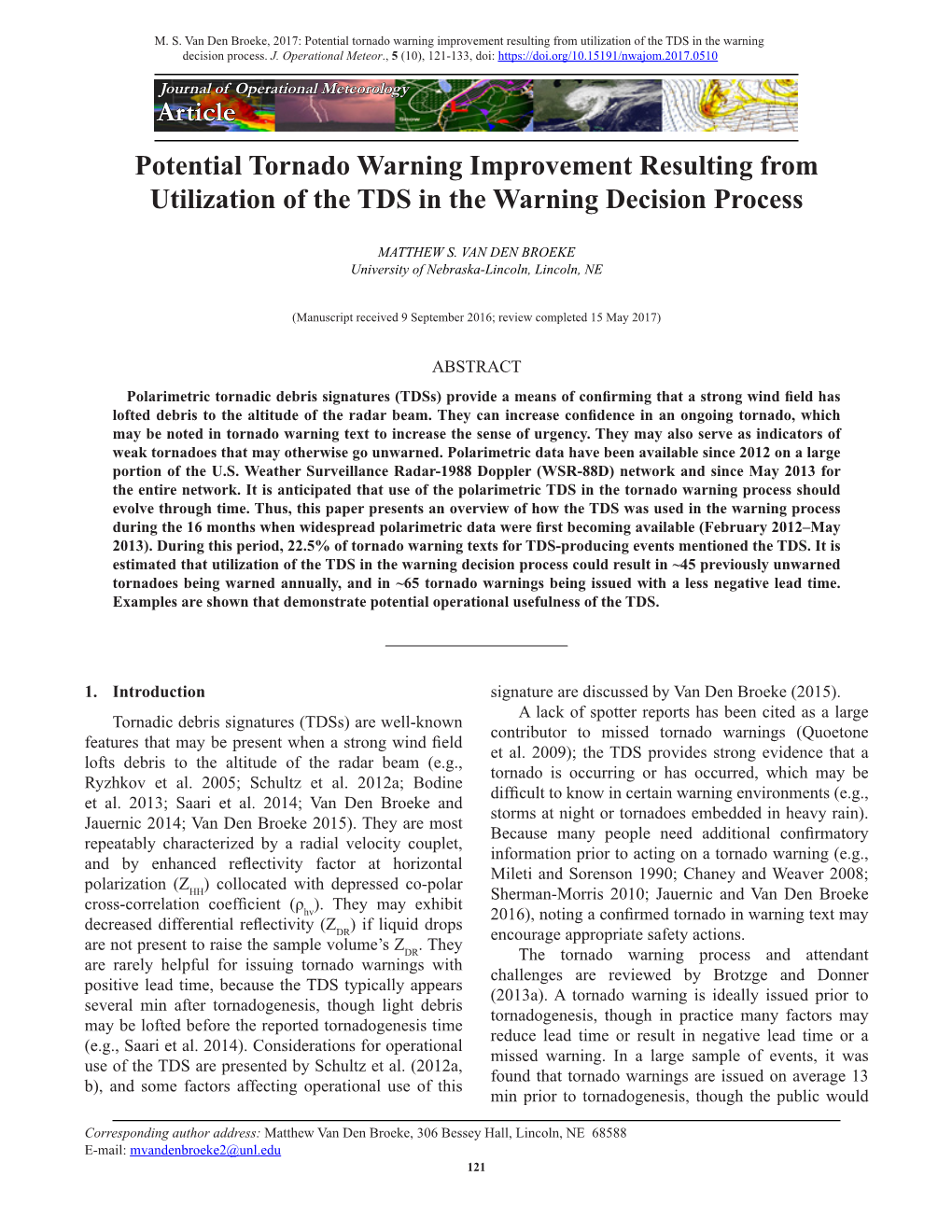 Potential Tornado Warning Improvement Resulting from Utilization of the TDS in the Warning Decision Process