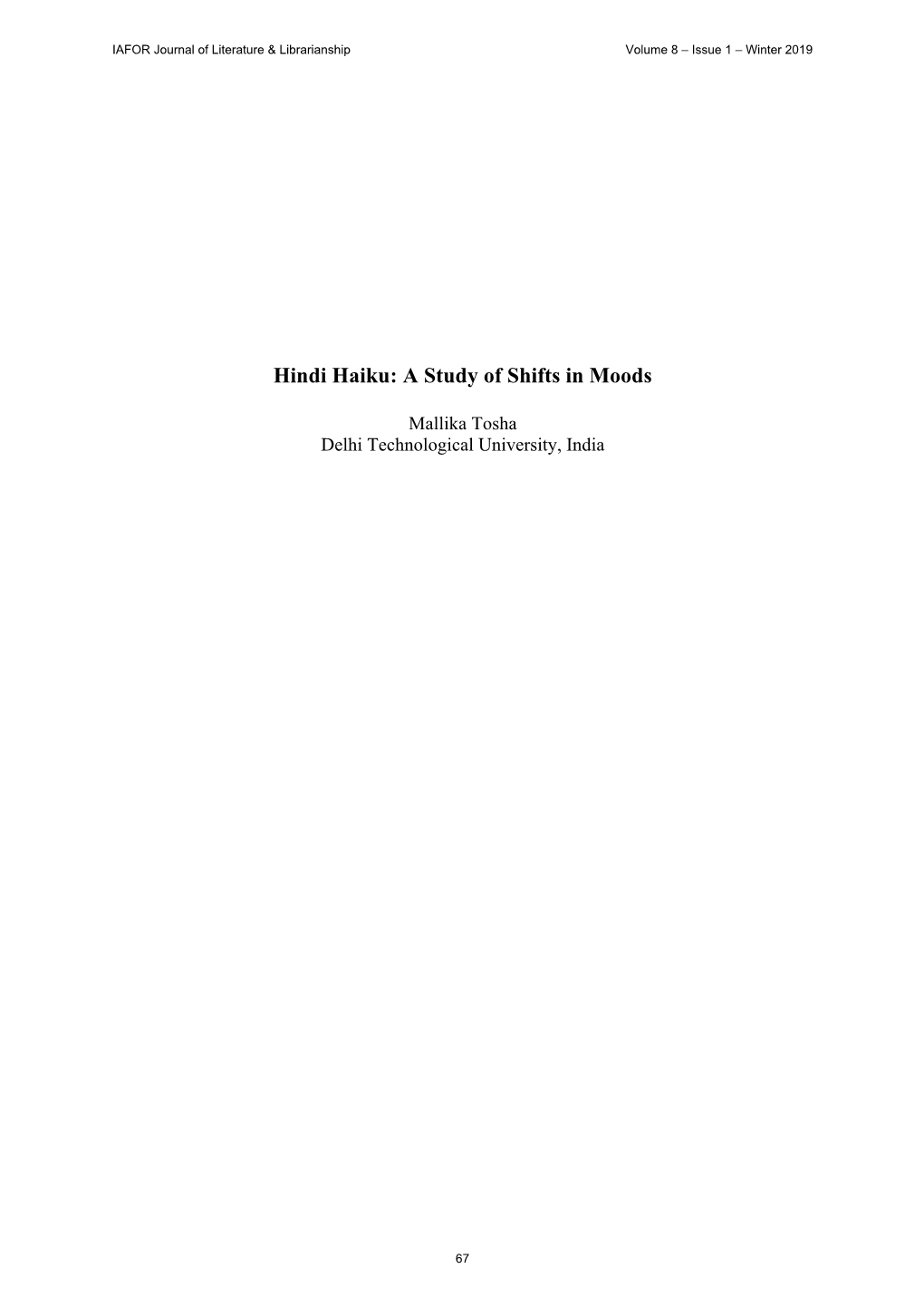 Hindi Haiku: a Study of Shifts in Moods