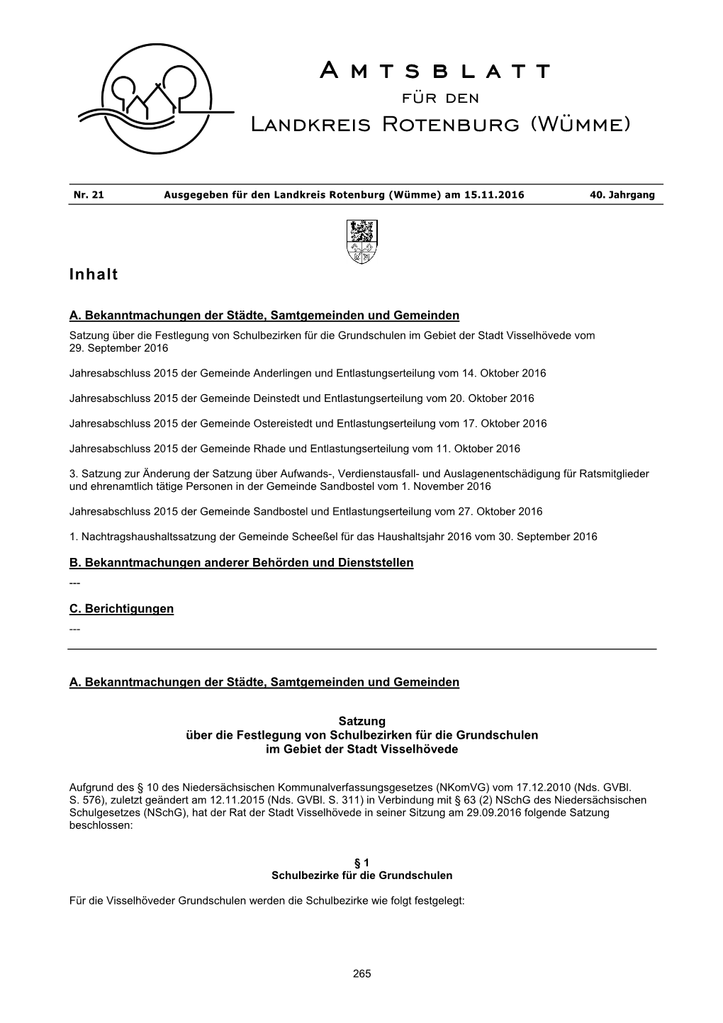 Amtsblatt Für Den Landkreis Rotenburg (Wümme)