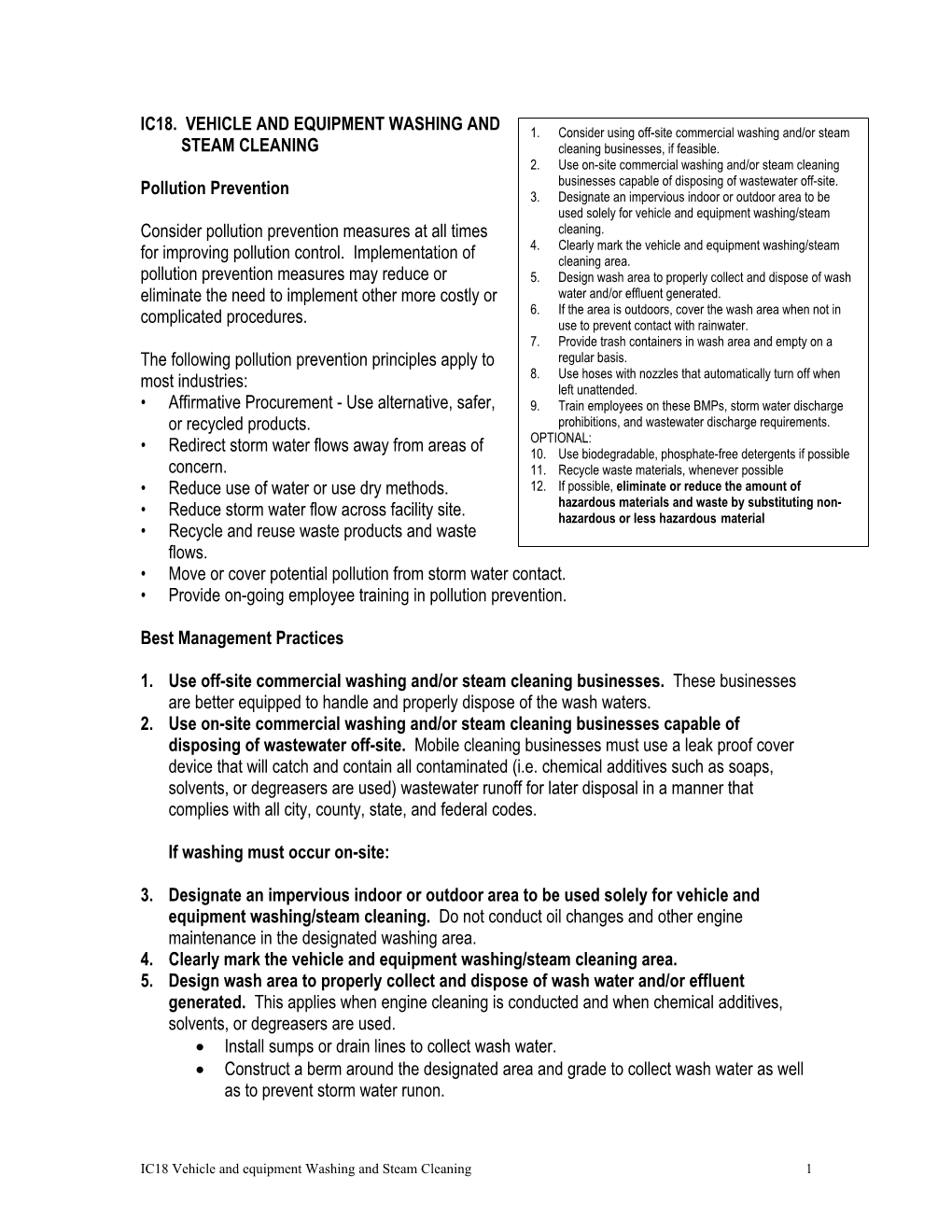 Ic18. Vehicle and Equipment Washing and Steam Cleaning