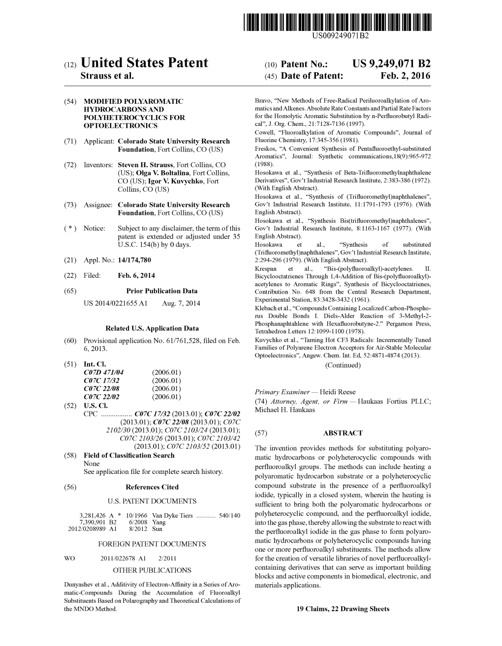 (12) United States Patent (10) Patent No.: US 9.249,071 B2 Strauss Et Al