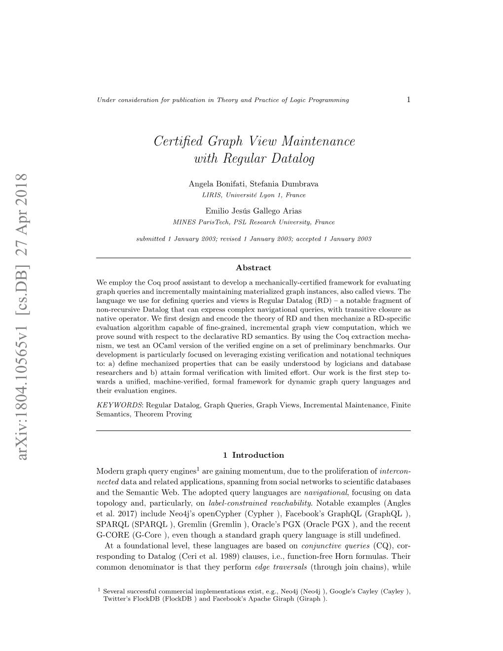 Certified Graph View Maintenance with Regular Datalog