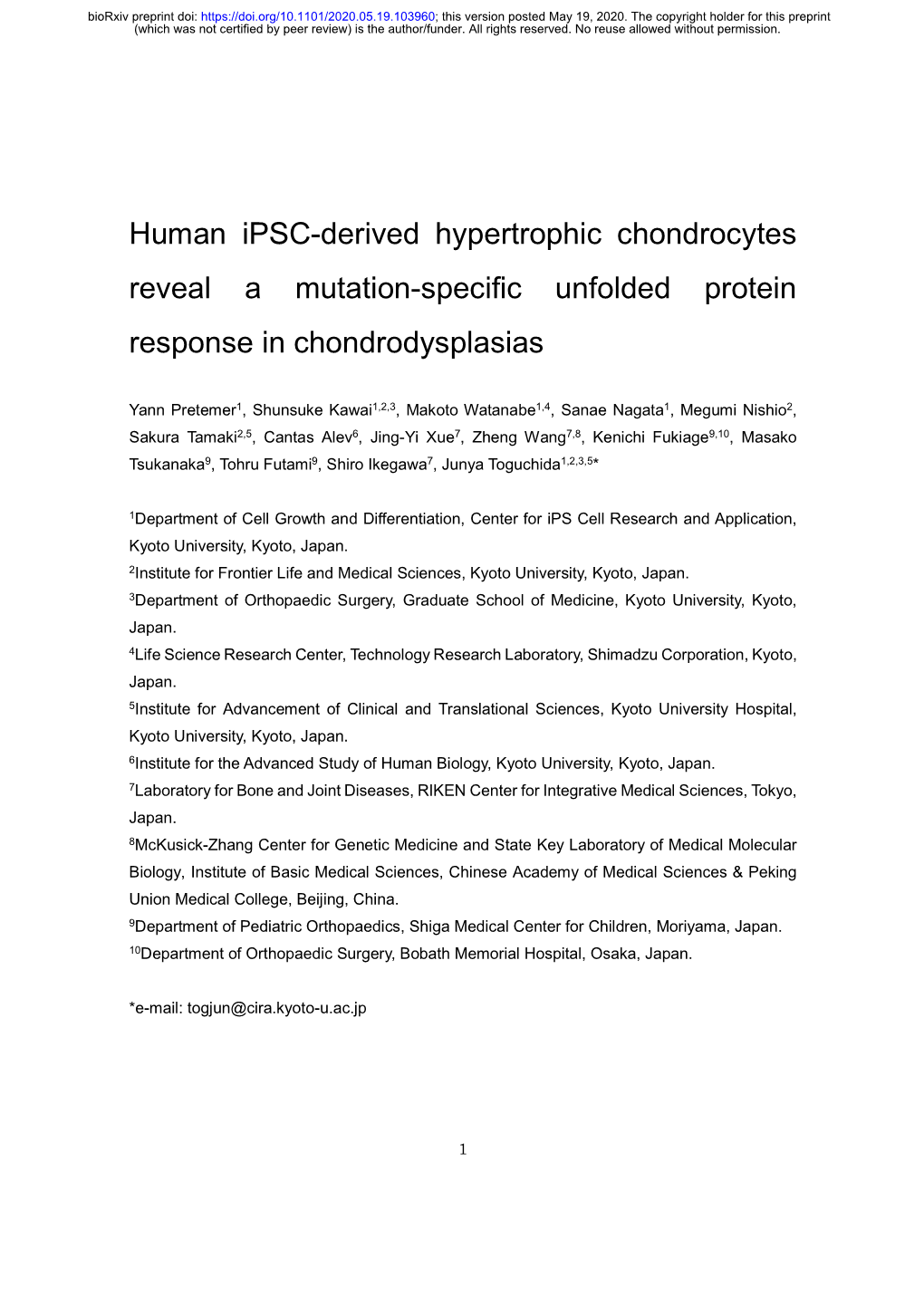 Human Ipsc-Derived Hypertrophic Chondrocytes Reveal a Mutation-Specific Unfolded Protein Response in Chondrodysplasias