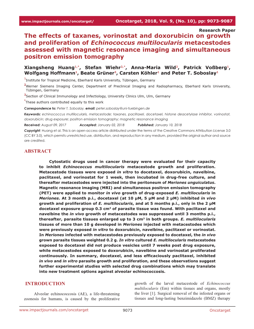 The Effects of Taxanes, Vorinostat and Doxorubicin on Growth And