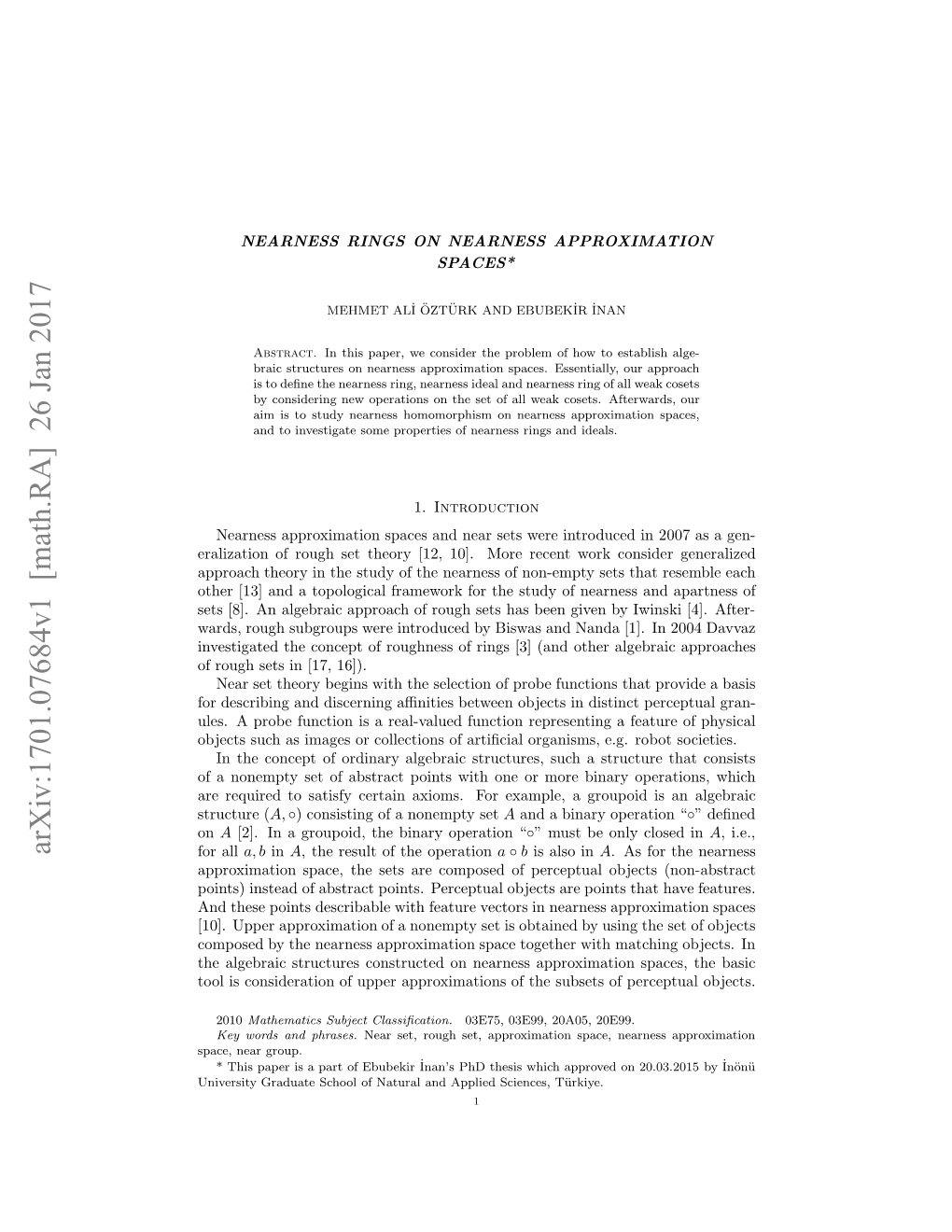 Nearness Rings on Nearness Approximation Spaces* 3