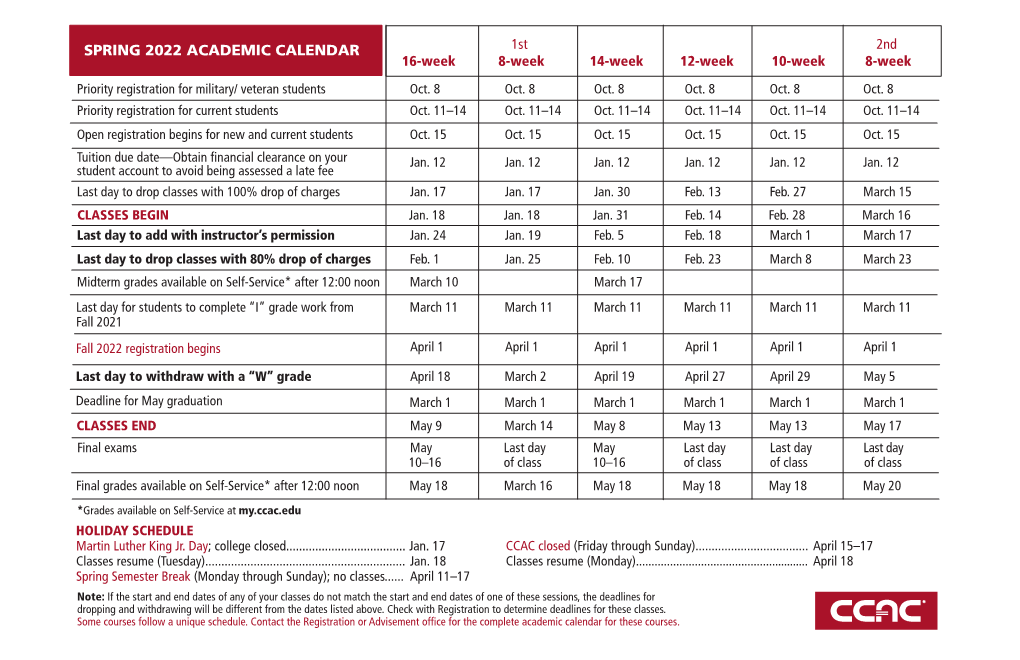 Open the Spring 2022 Academic Calendar