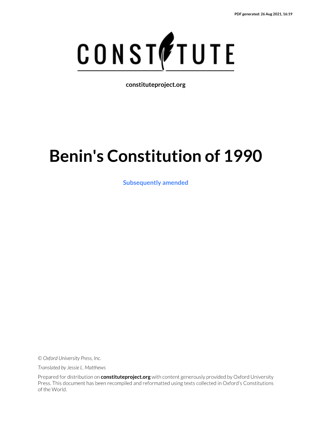 Benin's Constitution of 1990