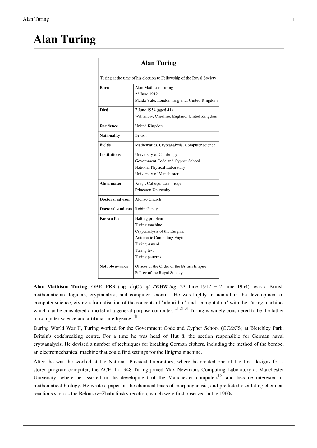 Alan Turing 1 Alan Turing