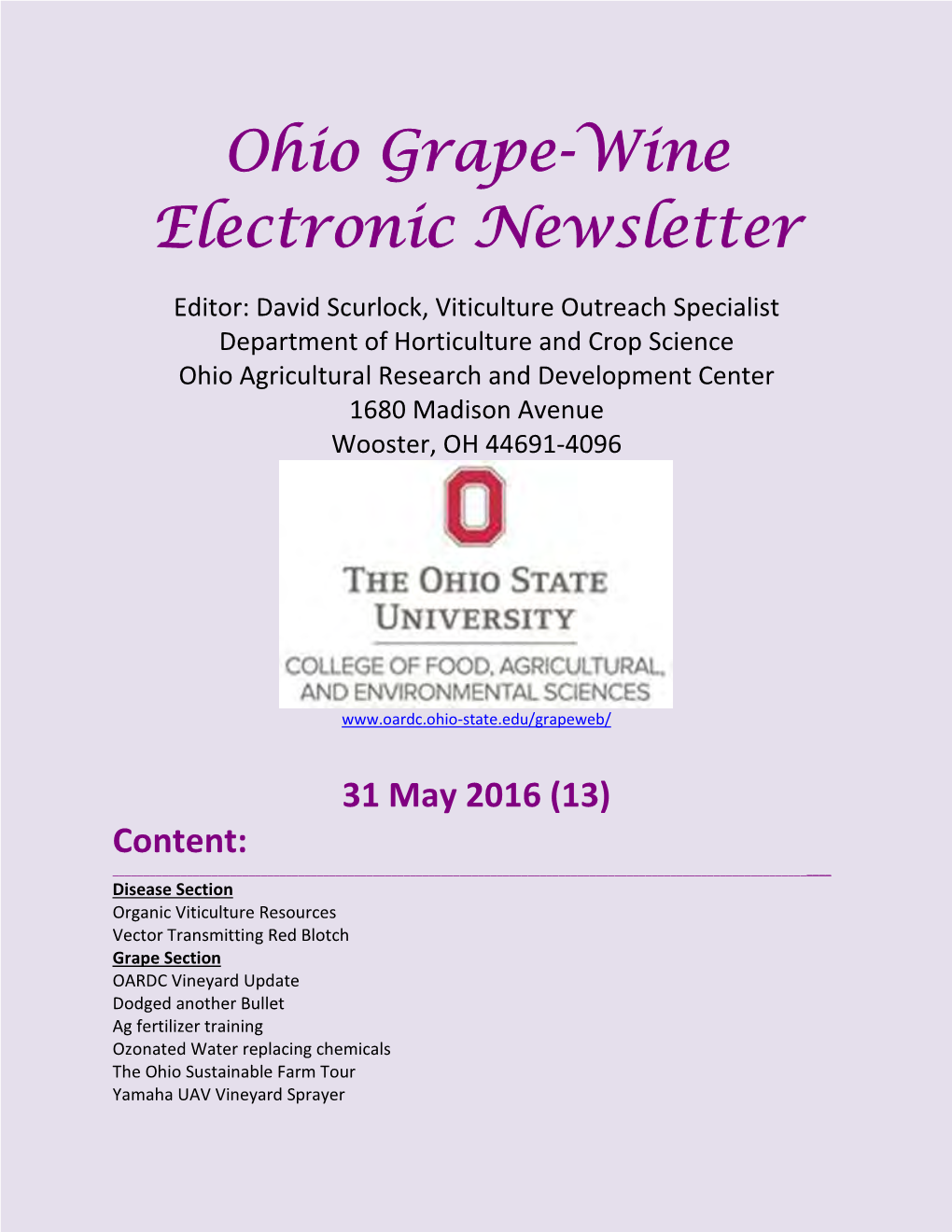 Ohio Grape-Wine Electronic Newsletter