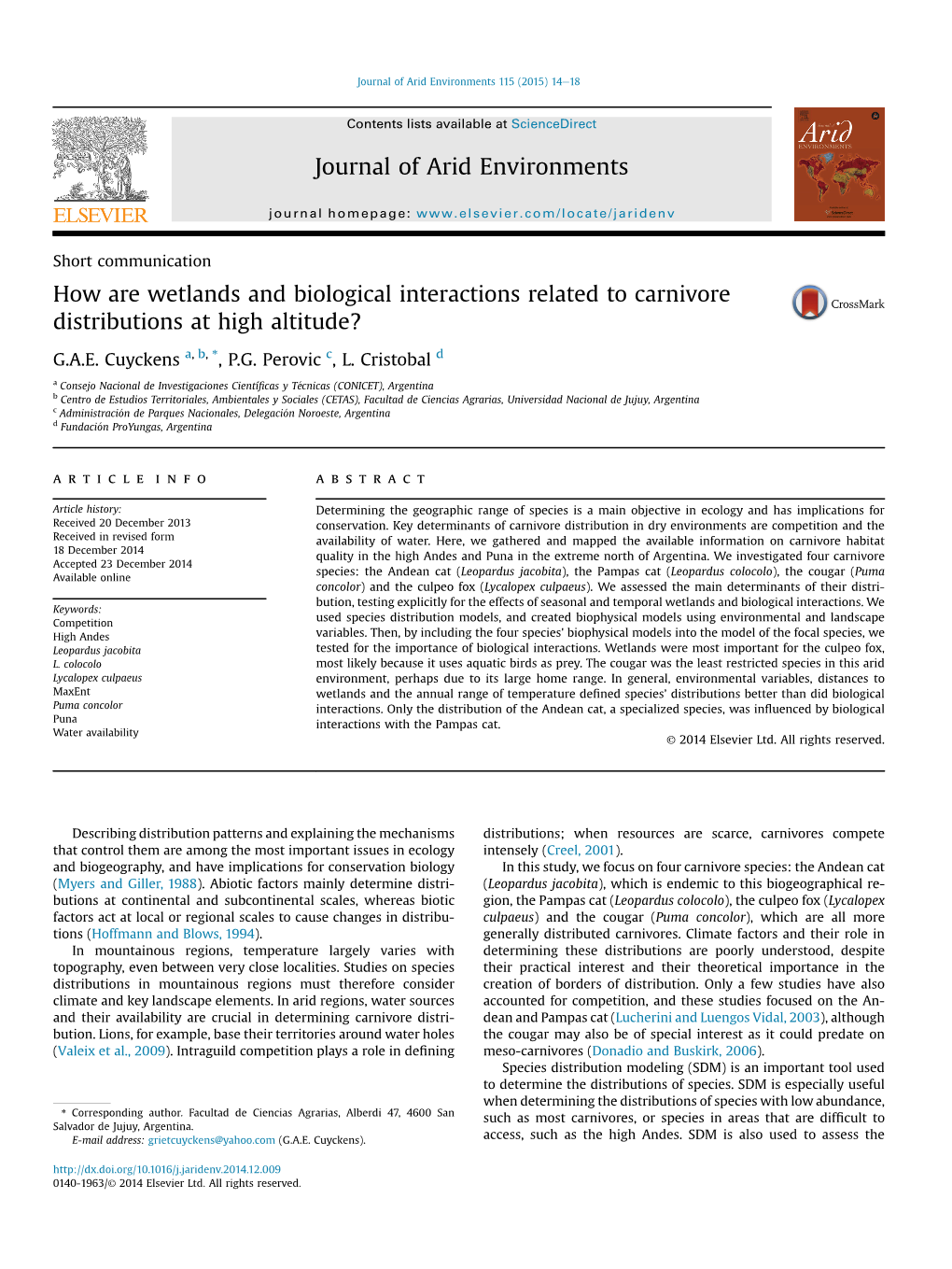 How Are Wetlands and Biological Interactions Related to Carnivore Distributions at High Altitude?