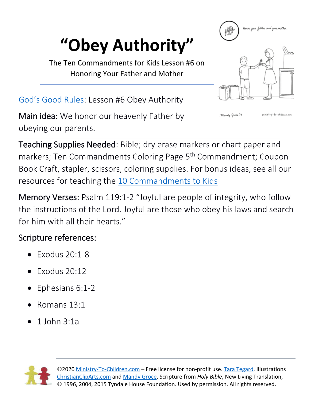 Obey Authority” the Ten Commandments for Kids Lesson #6 on Honoring Your Father and Mother