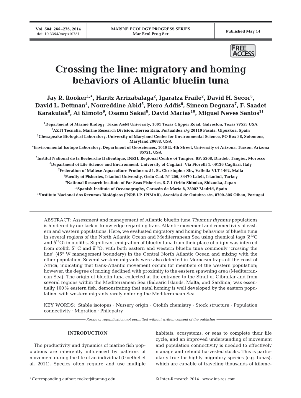 Crossing the Line: Migratory and Homing Behaviors of Atlantic Bluefin Tuna