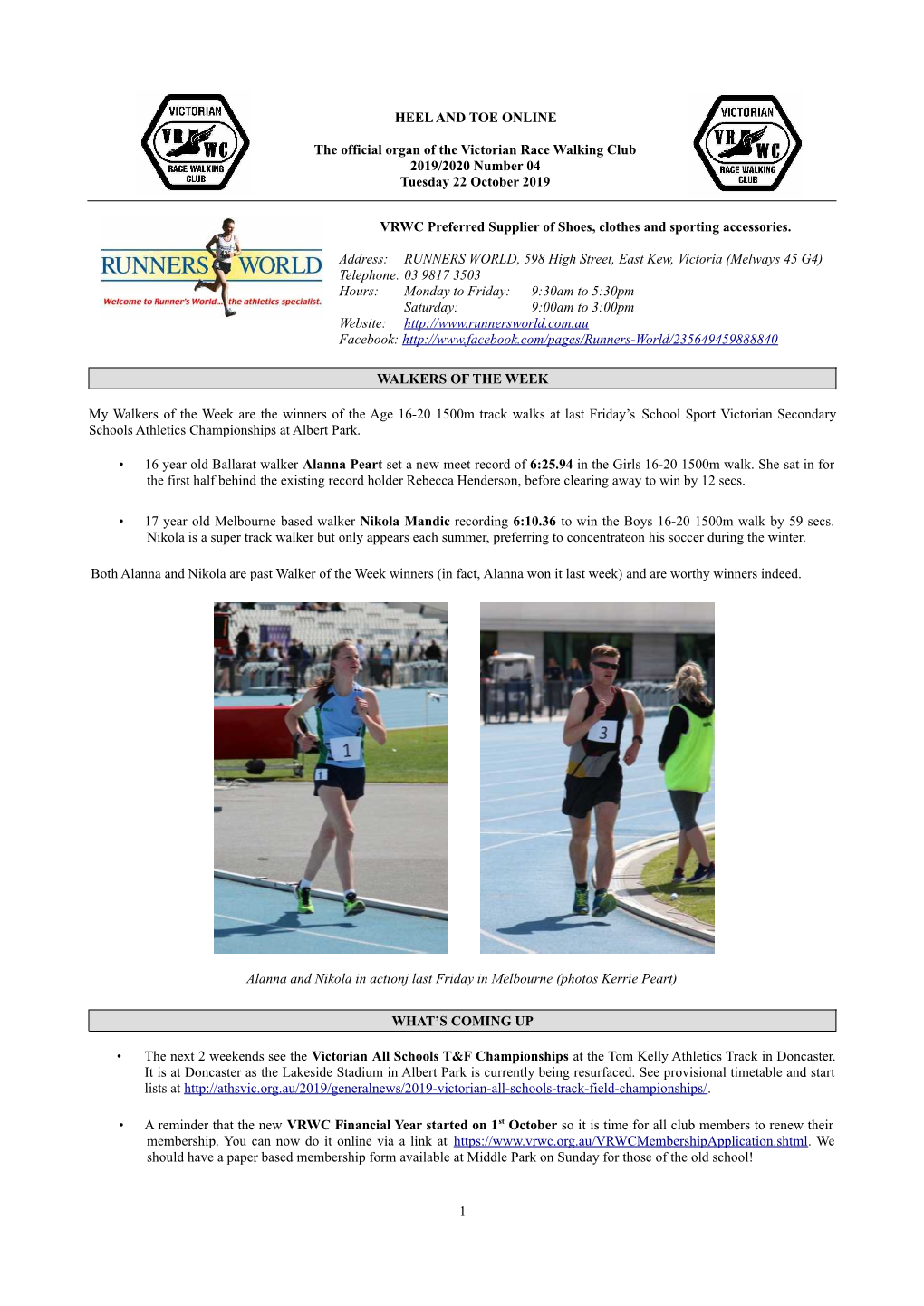 HEEL and TOE ONLINE the Official Organ of the Victorian Race Walking